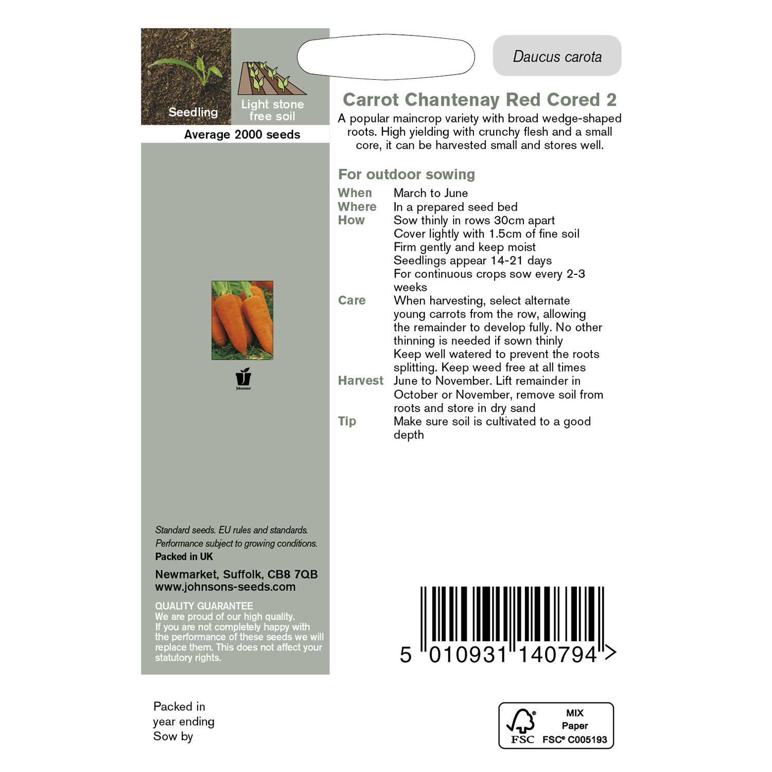 Johnsons Chantenay Red Cored Carrot Seeds Image 3