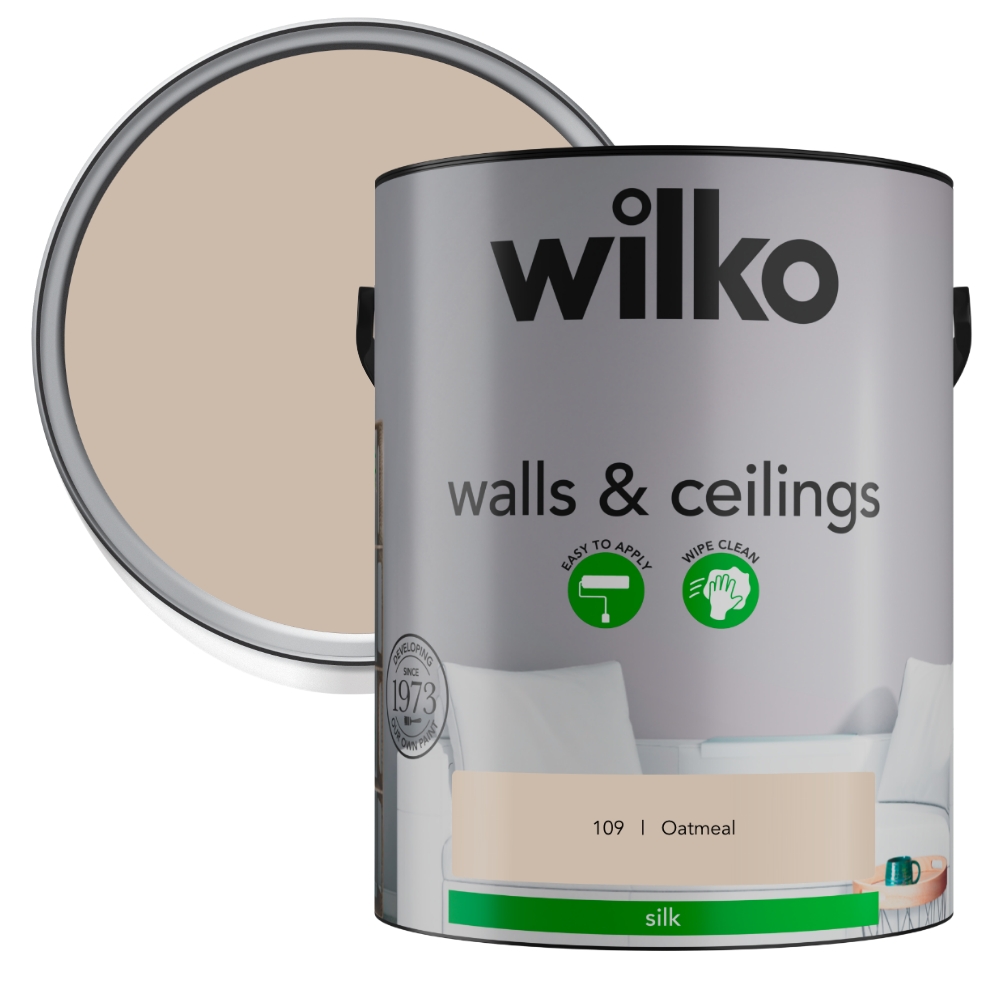 Wilko Walls & Ceilings Oatmeal Silk Emulsion Paint 5L Image 1