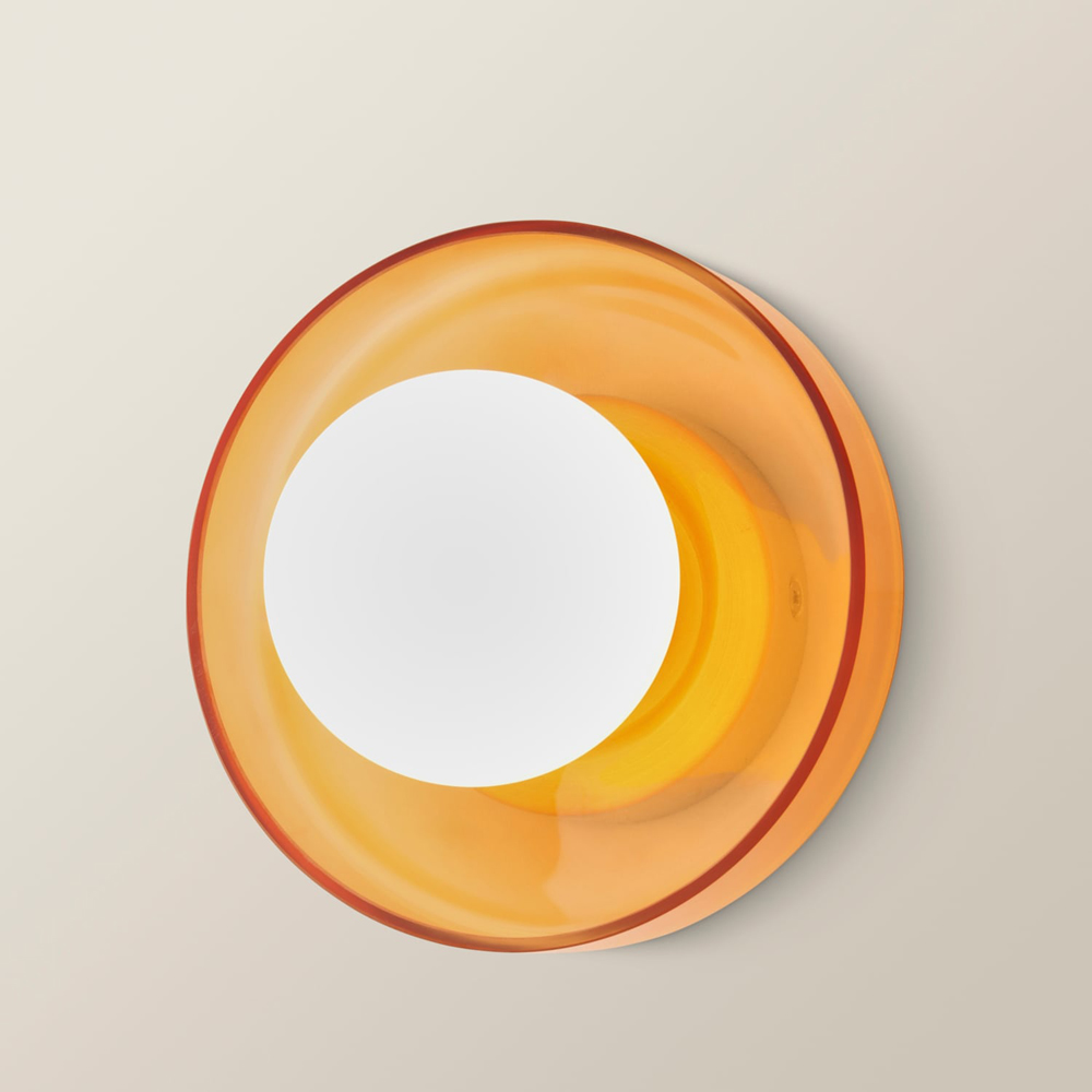 ValueLights Newbury Amber Glass Shade Flush Wall Light with Bulb Image 5
