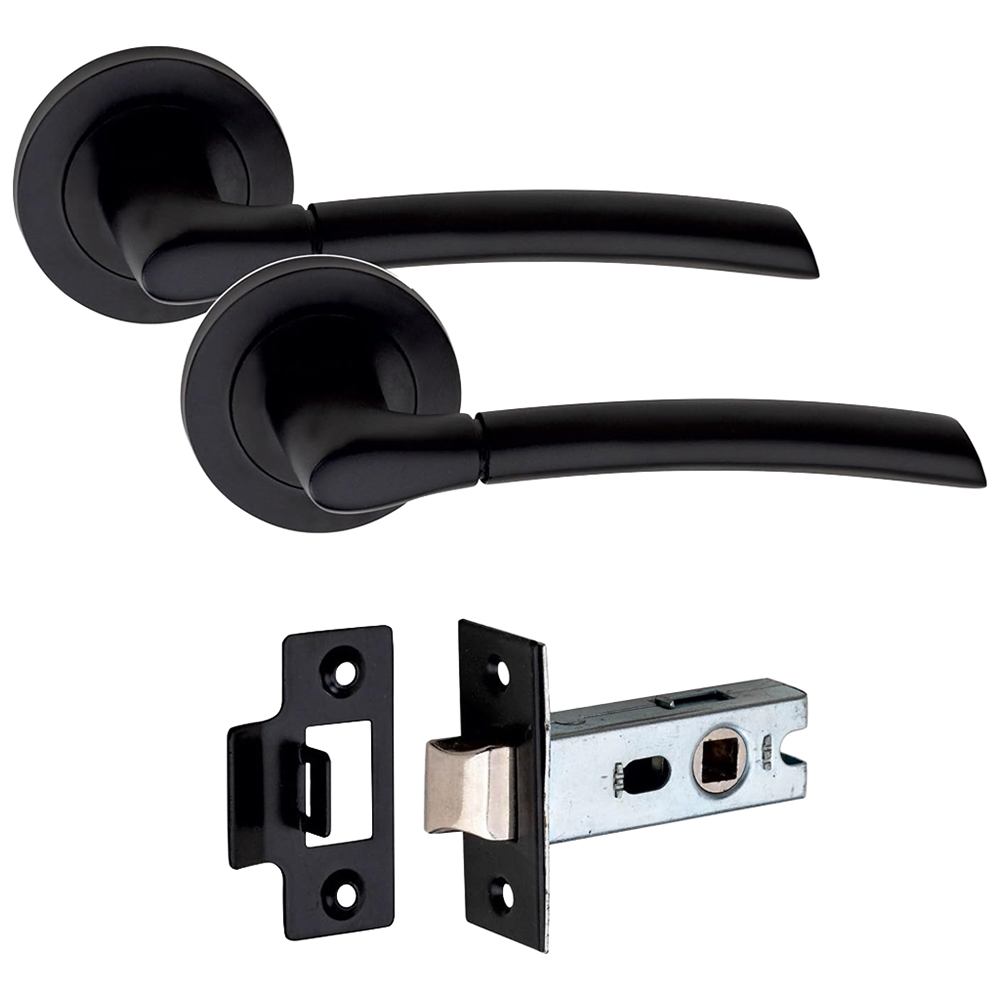 Golden Grace Indiana Matt Black Door Handle Pair with Tubular Latch 4 Pack Image 2