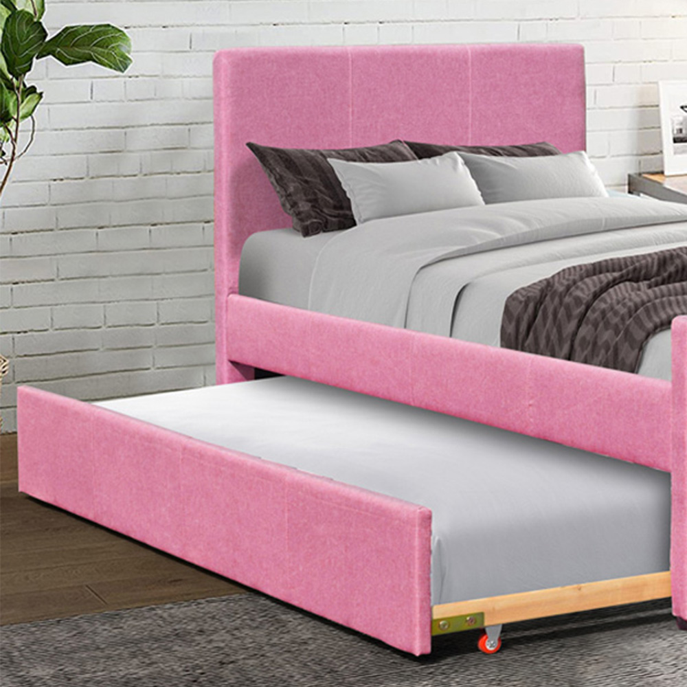 Brooklyn Single Pink Fabric Bed Frame With Trundle Image 2