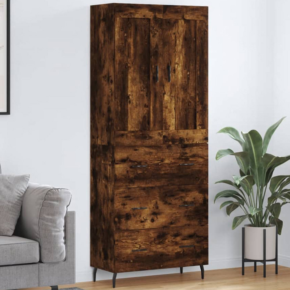 vidaXL 2 Door 3 Drawer Smoked Oak Highboard Image 1