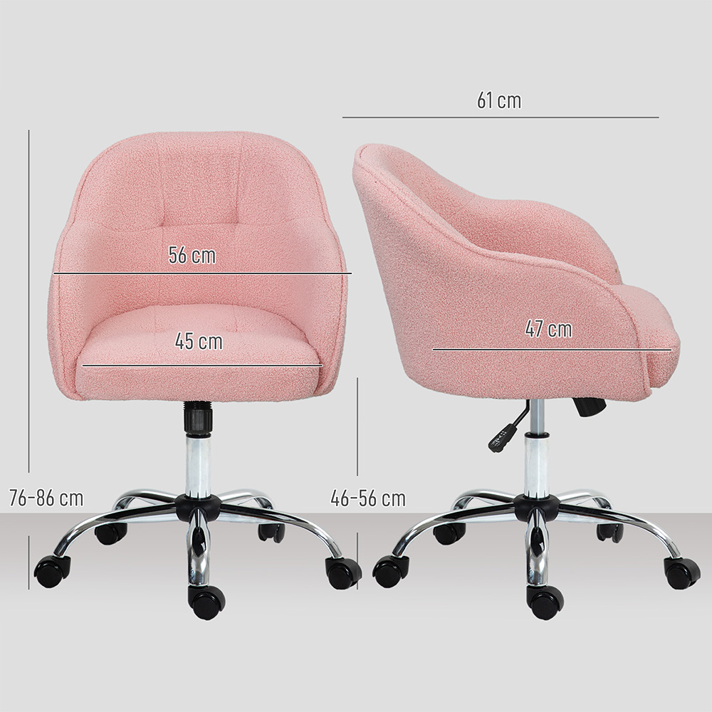 HOMCOM Fluffy Pink Height Adjustable Vanity Chair with Wheels Image 9
