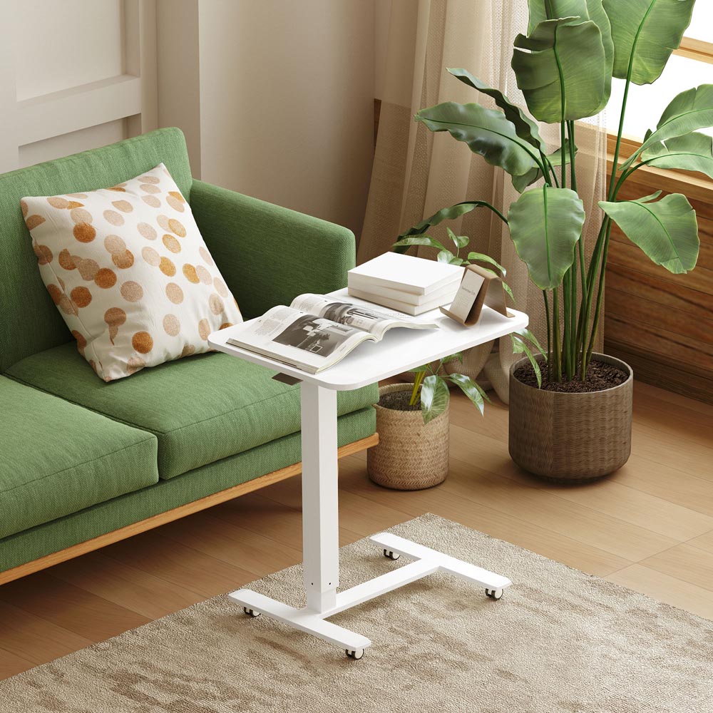 HOMCOM White Height Adjustable Standing Laptop Desk with Wheels Image 4