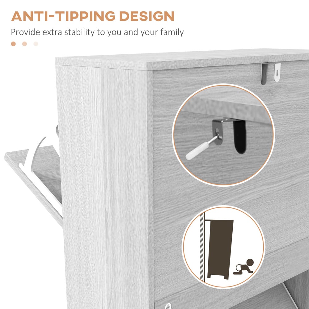 HOMCOM 3 Flip Drawer Grey Slim Shoe Storage Image 7