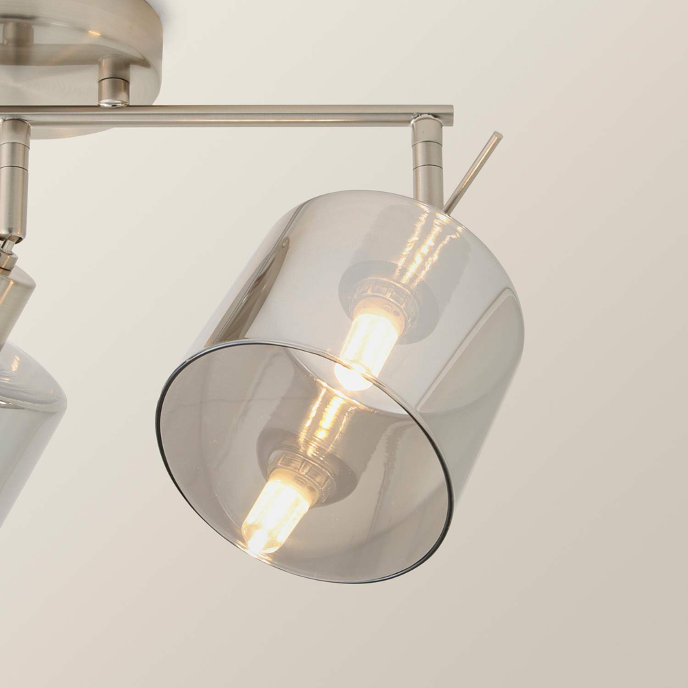 ValueLights Demi 3 Way Smoked Glass Shade Brushed Chrome Bar Spot Ceiling Light with Bulb Image 3