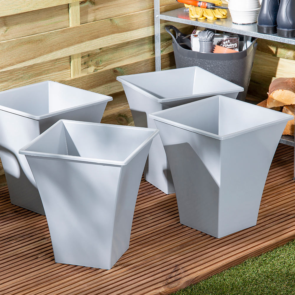 Wham Metallica Cement Grey Recycled Plastic Square Planter 28cm 4 Pack Image 2