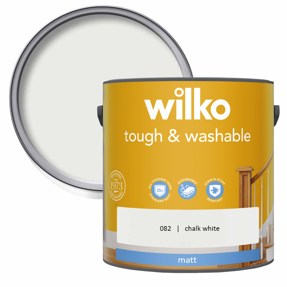 Wilko Tough & Washable Chalk White Matt Emulsion Paint 2.5L Image 1