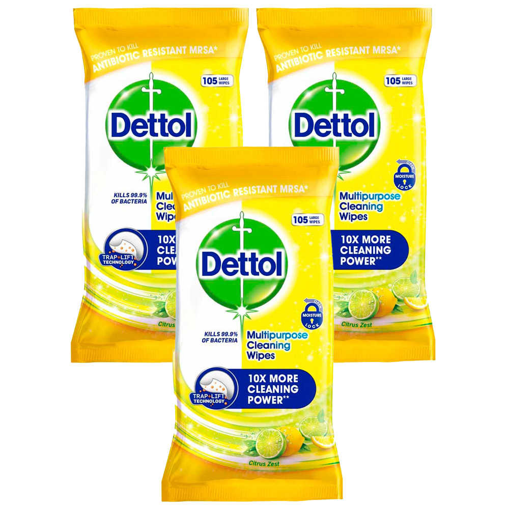 Dettol Citrus Multipurpose Wipes 105 Pack Case of 3 Image 1