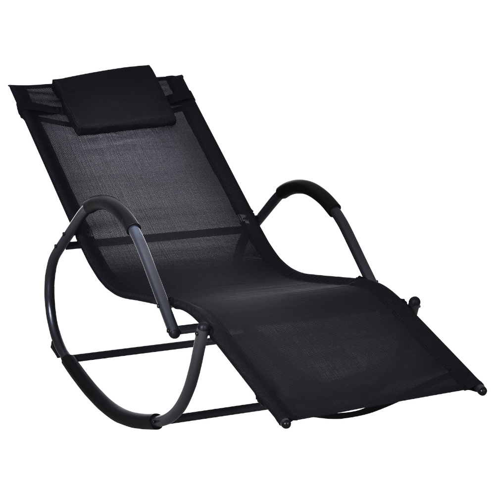 Outsunny Black Zero Gravity Rocking Sun Lounger with Pillow Image 2