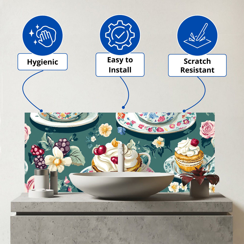 Warren Reed Designer Vintage Tea Party Glass Bathroom Splashback 25 x 60cm Image 3