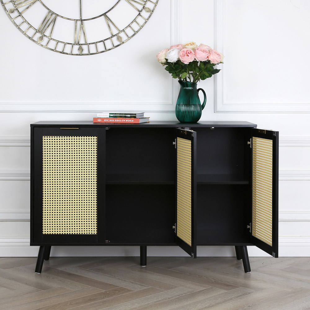 Craven 3 Door Black Sideboard with Cane Front Image 8