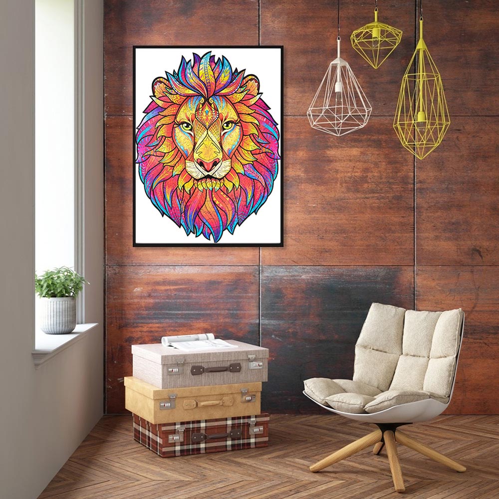 Living and Home 140 Piece Wooden Geometric Lion Puzzle Multicolour Image 6