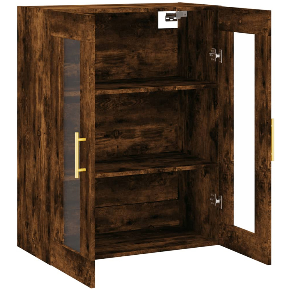 vidaXL 2 Glass Door Brown Smoked Oak Wall Mounted Cabinet Image 4
