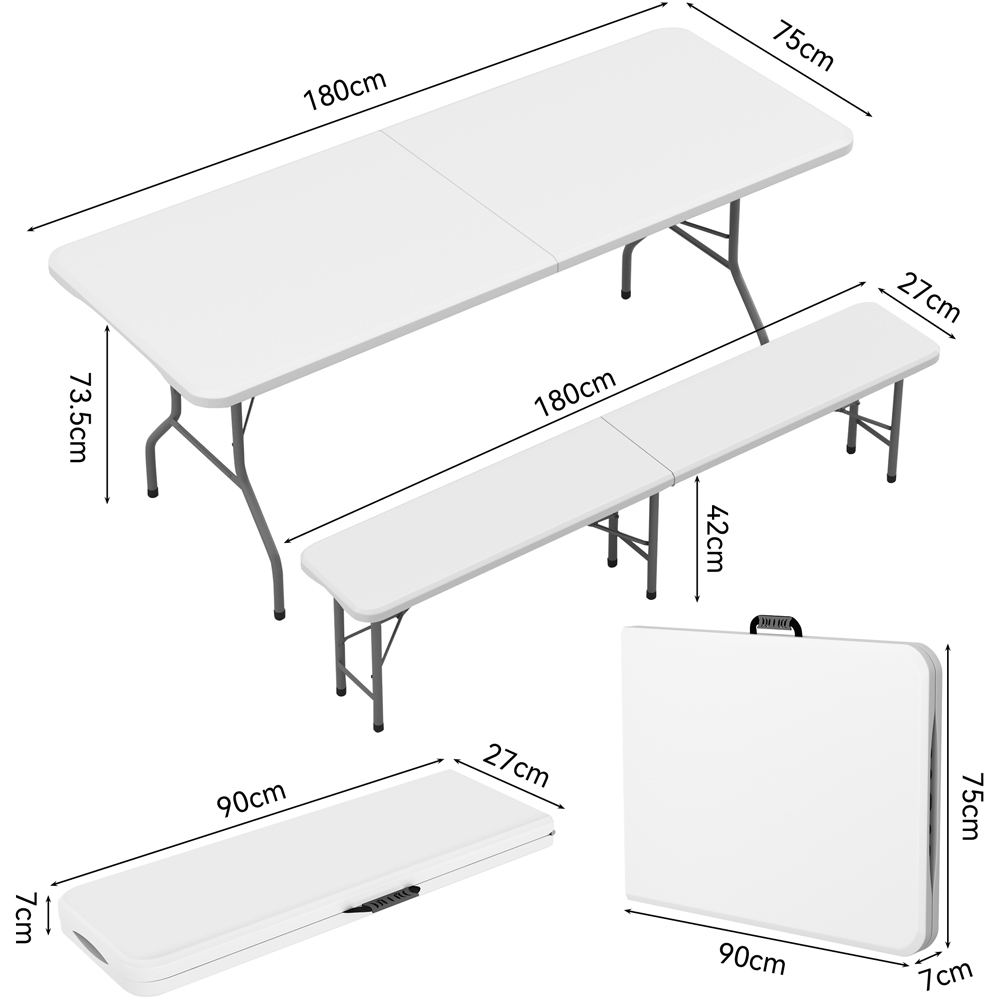 Brooklyn 6 Seater White Heavy Duty Foldable Garden Table and Benche Set Image 9