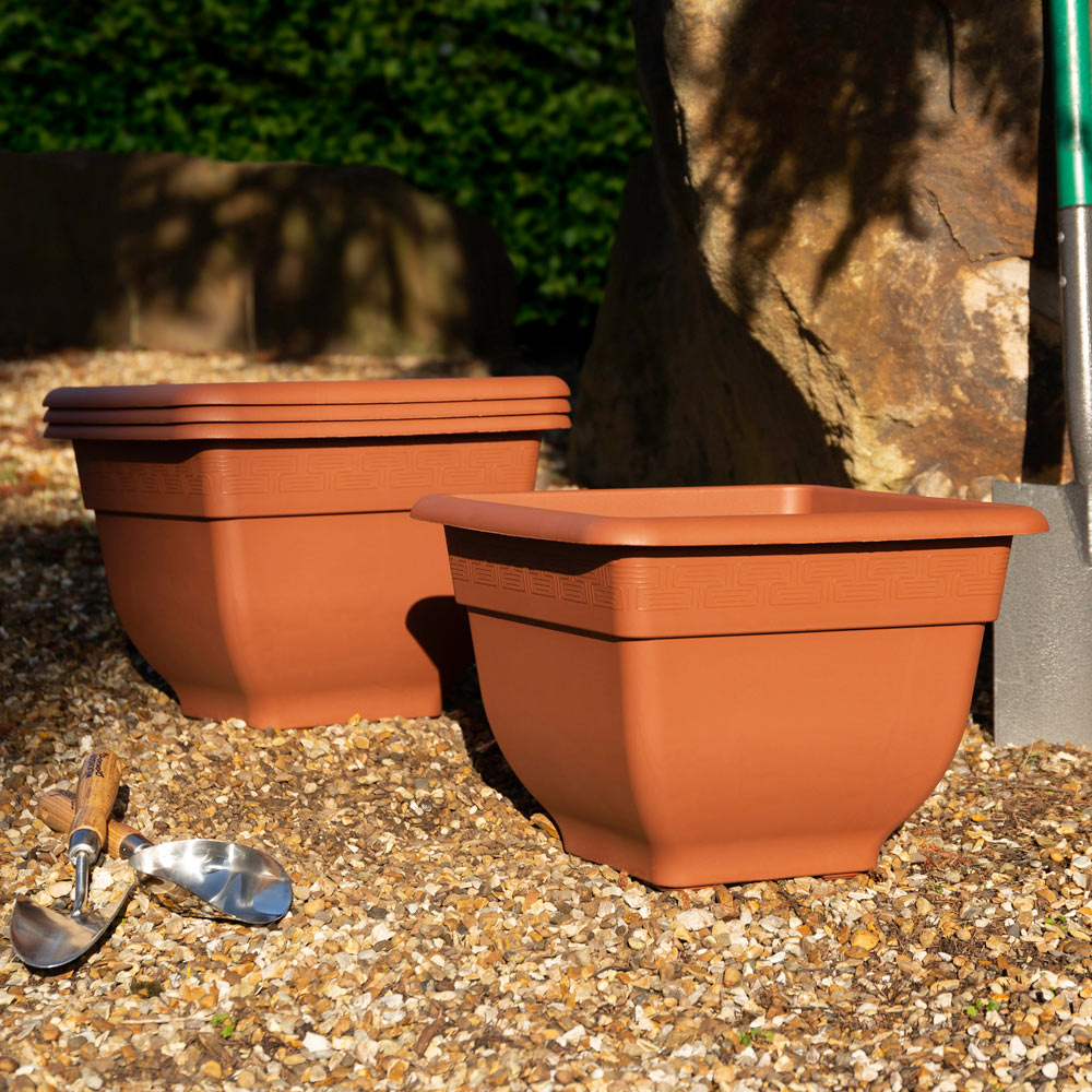 Wham Bell Pot Terracotta Recycled Plastic Square Planter 37cm 4 Pack Image 4