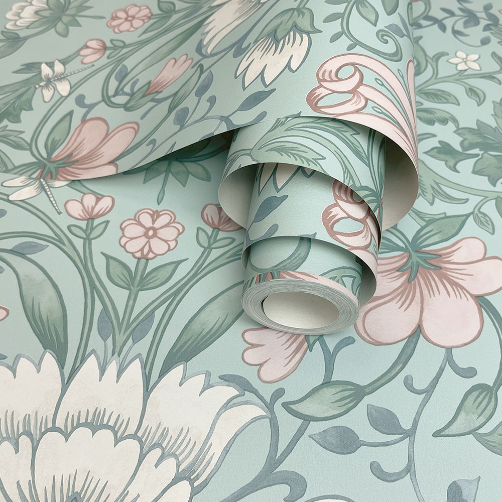 Holden Decor Vintage Floral Soft Teal Wallpaper Image 2