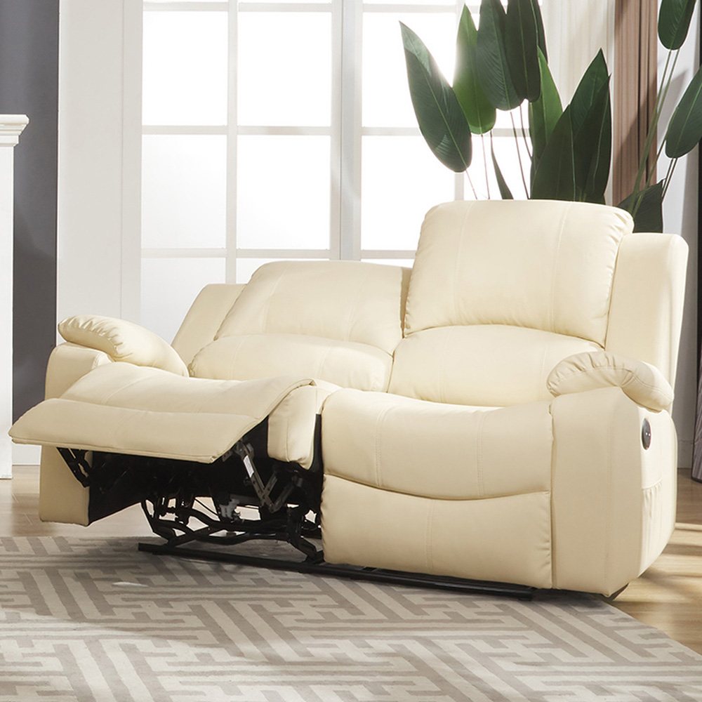 Glendale 2 Seater Cream Bonded Leather Electric Recliner Sofa Image 2
