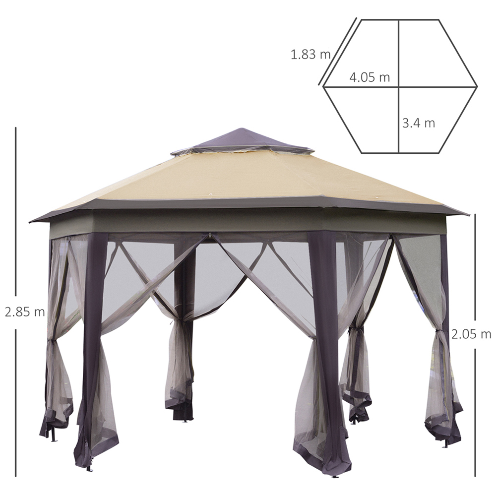 Outsunny 4 x 4m Beige Hexagon Marquee Patio Gazebo with Sides Image 6