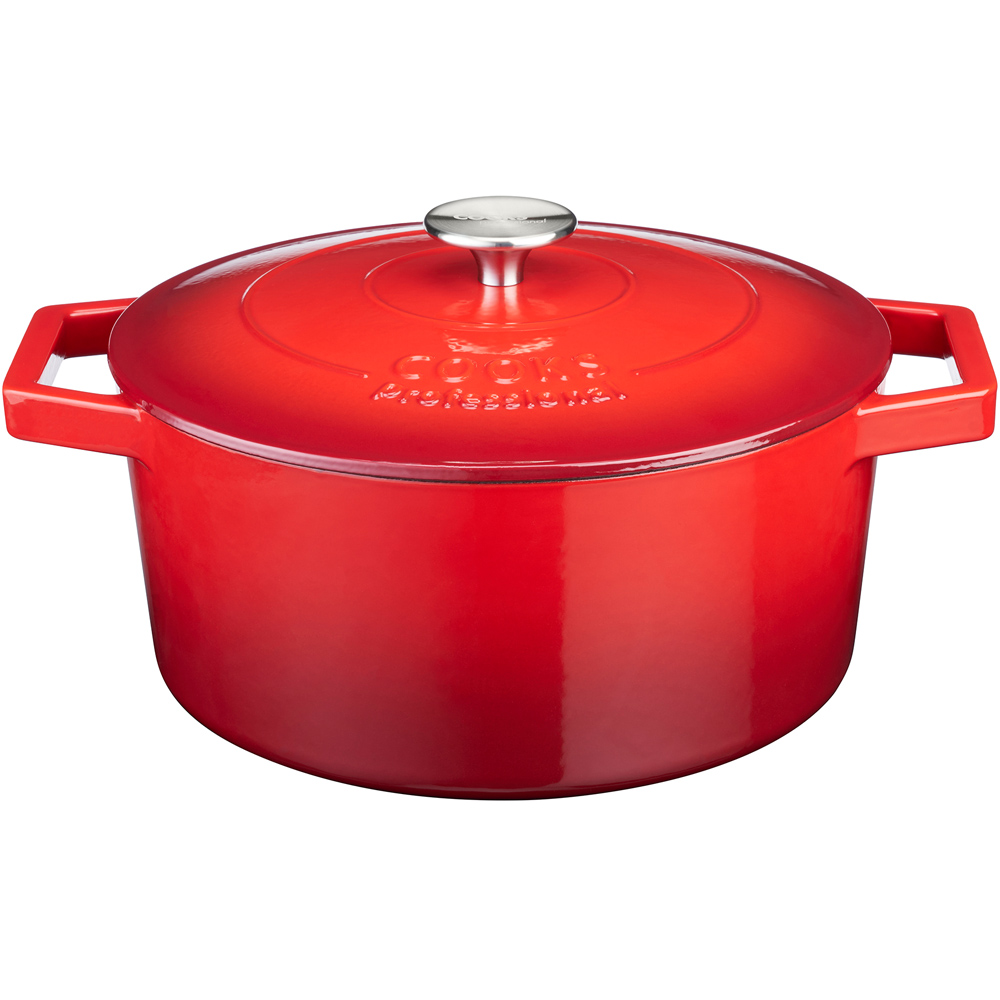 Cooks Professional 26cm Red Cast Iron Casserole Dish with Lid Image 1