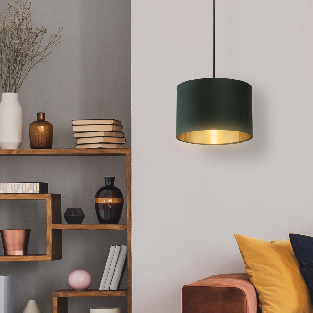 Lighting Collection Green Gold Inner Velvet Drum Shade 30cm Image 2