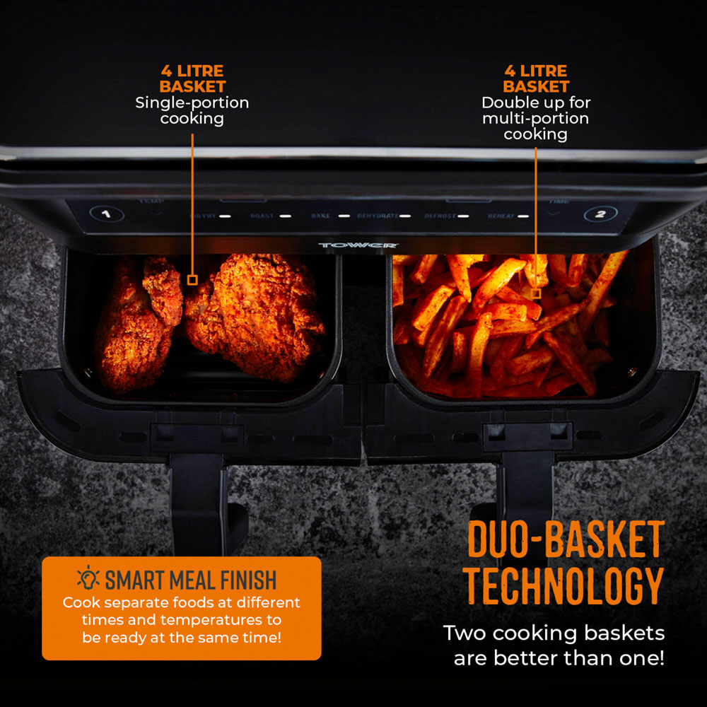 Tower Vortx T17104 Black Vizion Dual Basket Digital Air Fryer 8L Image 5