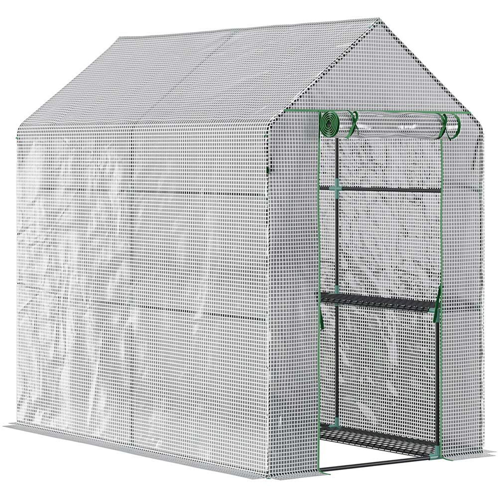 Outsunny White Plastic 6 x 4ft Walk-In Steeple Greenhouse Image 1