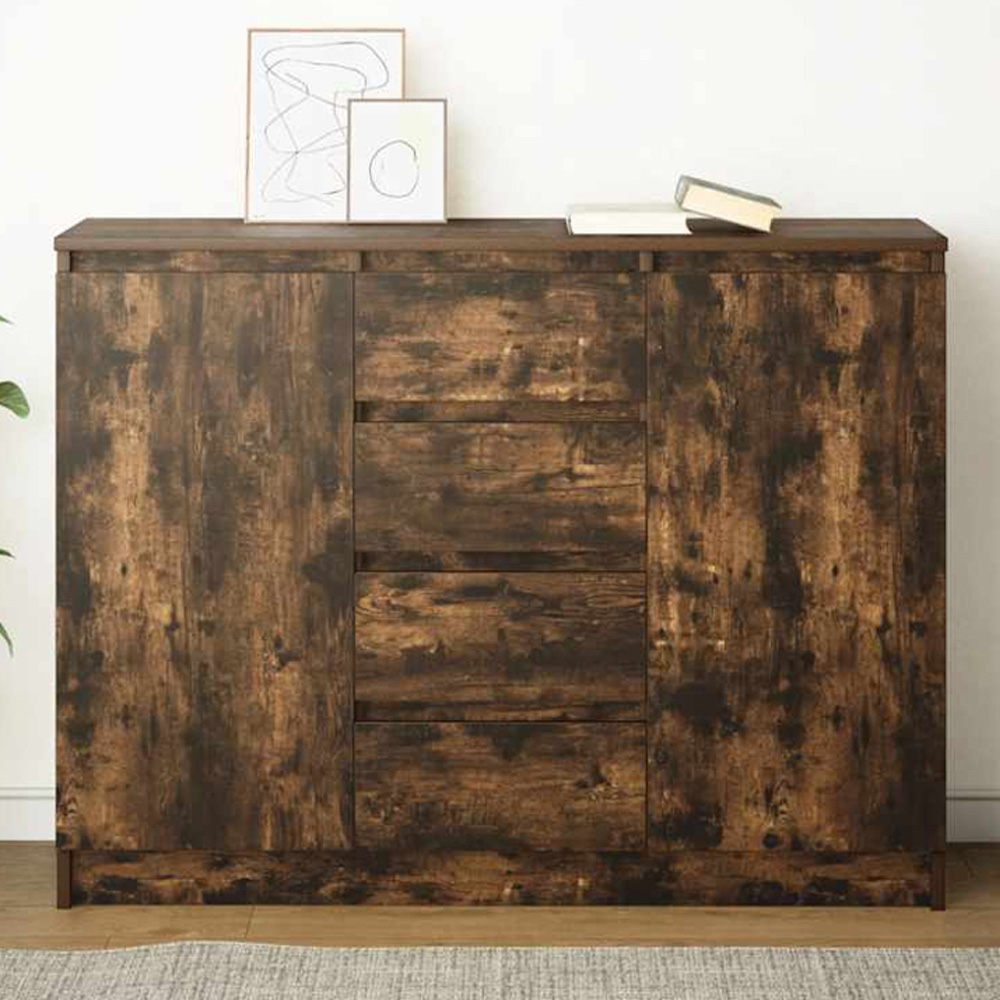 vidaXL 2 Door 4 Drawer Smoked Oak Sideboard Image 1