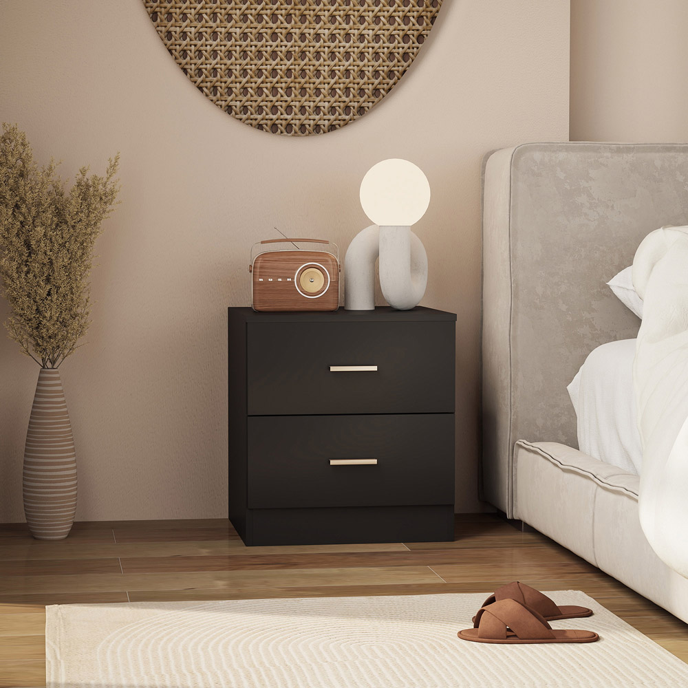 Portland 2 Drawer Black Bedside Table Image 3