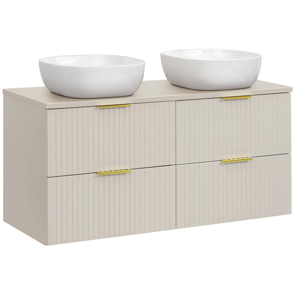 Impact Furniture Adel 4 Drawer Beige Fluted Wall Hung Double Vanity Unit with Basins 1200mm Image 3