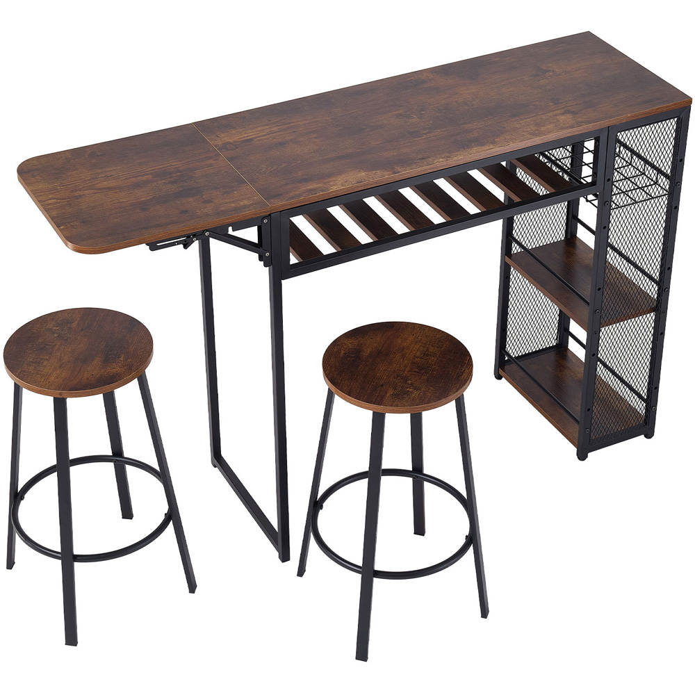 Living and Home 2 Seater Bar Table Set Vintage Brown and Black Image 2