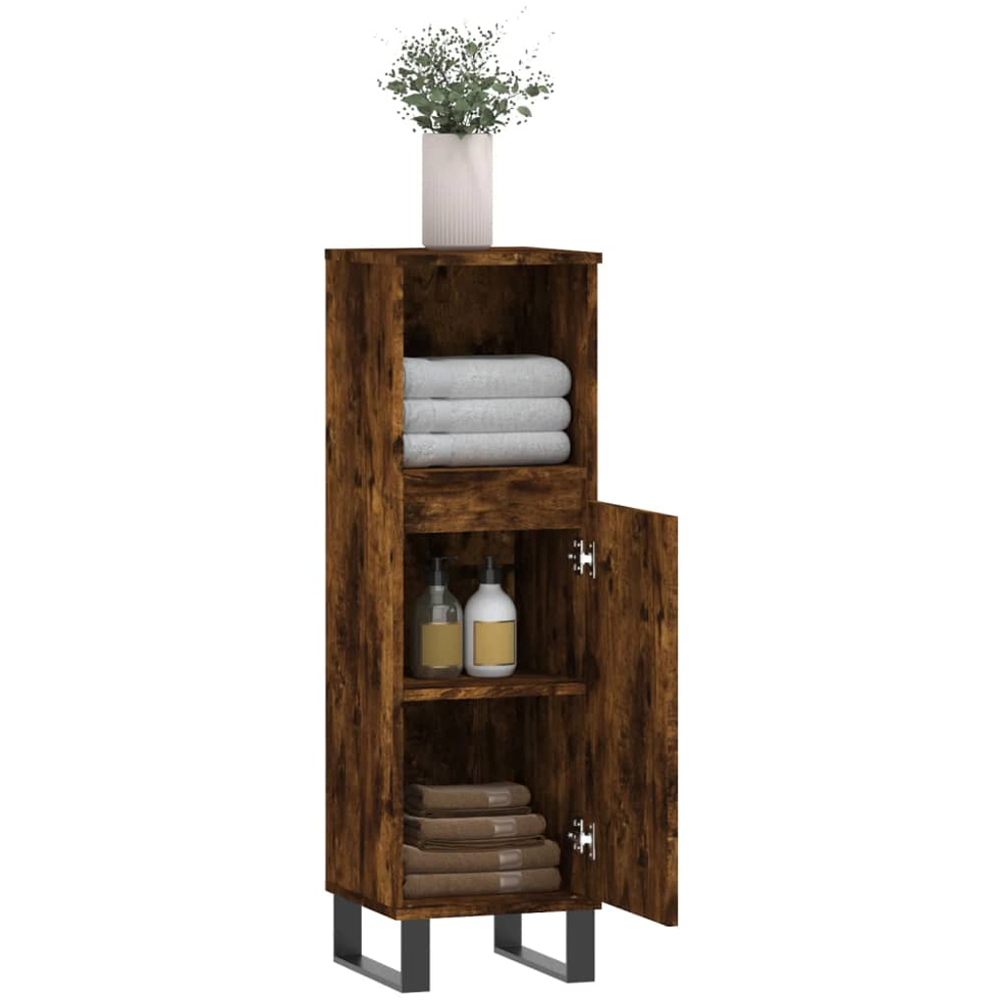 vidaXL Single Door Smoked Oak Bathroom Cabinet Image 4
