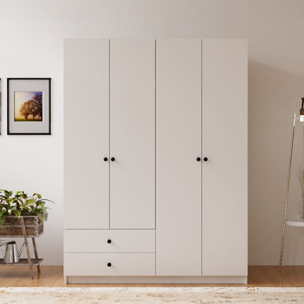 Evu ECU 4 Door 2 Drawer White Wardrobe Image 4