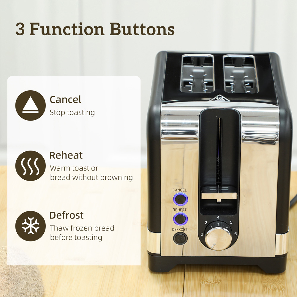 HOMCOM 800-281V70BK Black Rapid Boil 1.7L Kettle and 2 Slice Toaster Set Image 7
