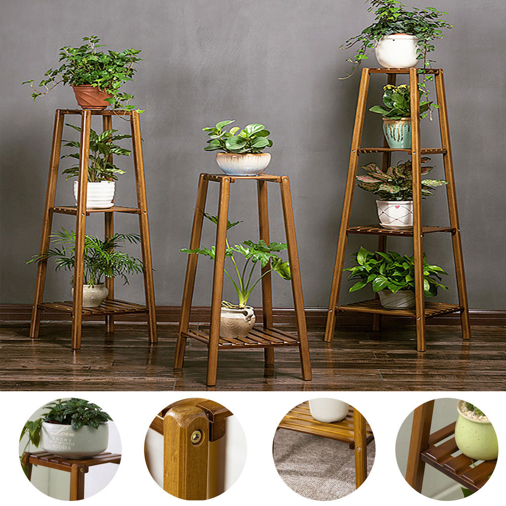 Living and Home 2 Tier Wooden Vintage Natural Plant Stand Image 6