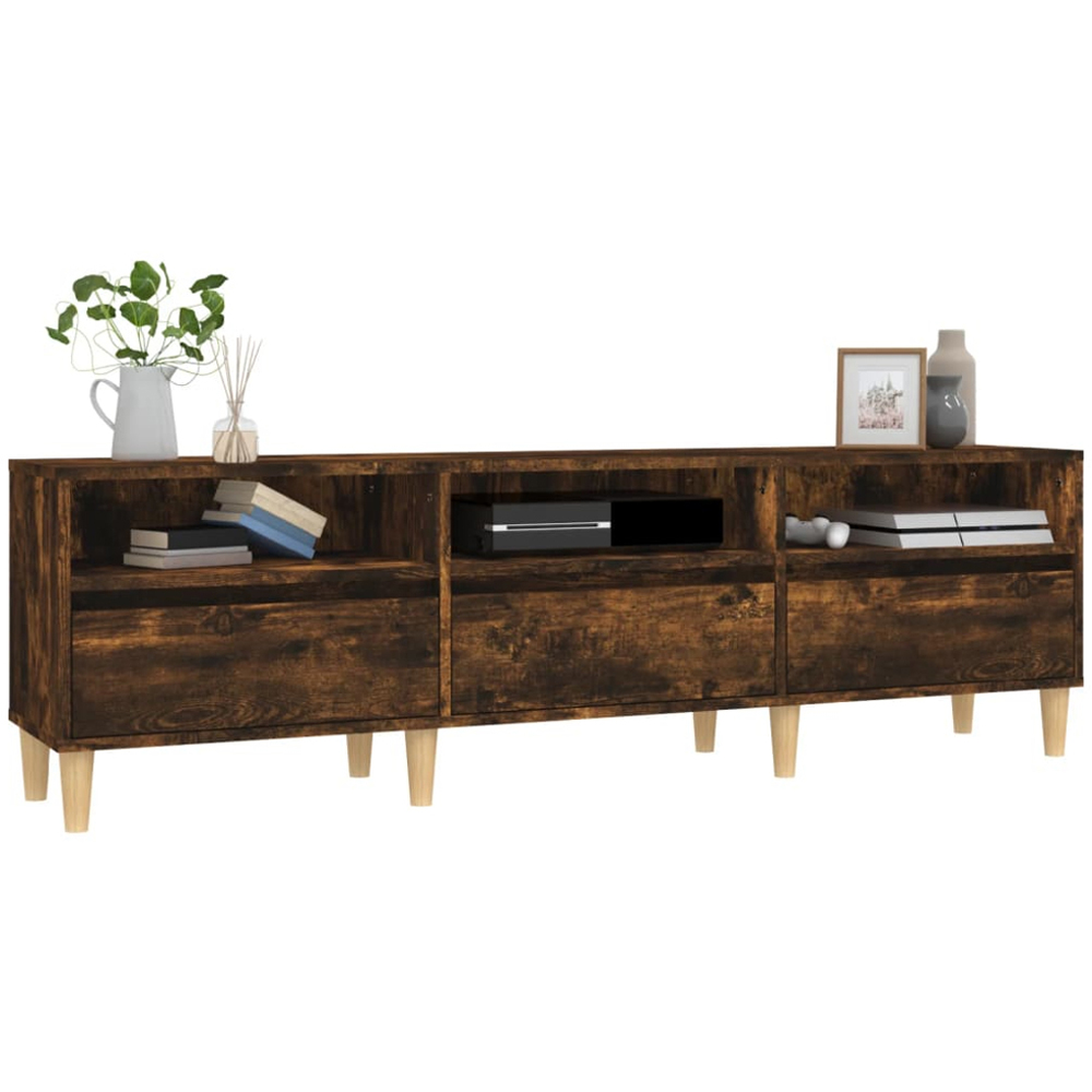 vidaXL 3 Door 3 Shelf Smoked Oak TV Cabinet Image 4