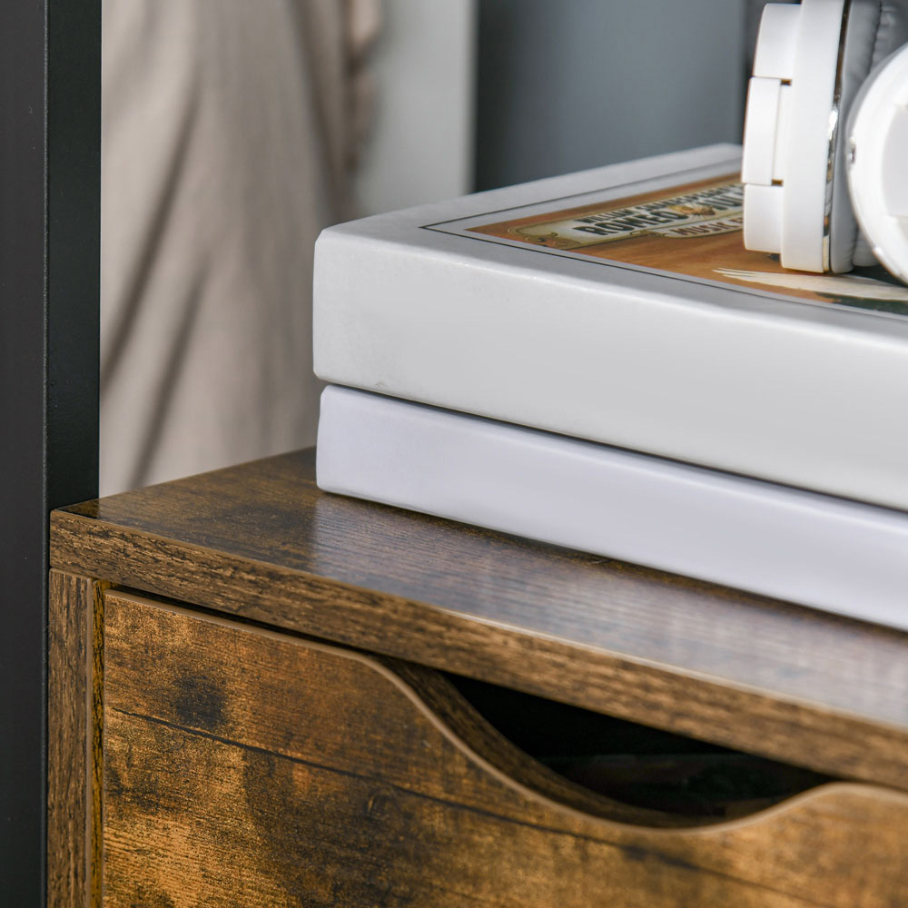 Portland 2 Drawer Single Shelf Brown Industrial Side Table Image 3