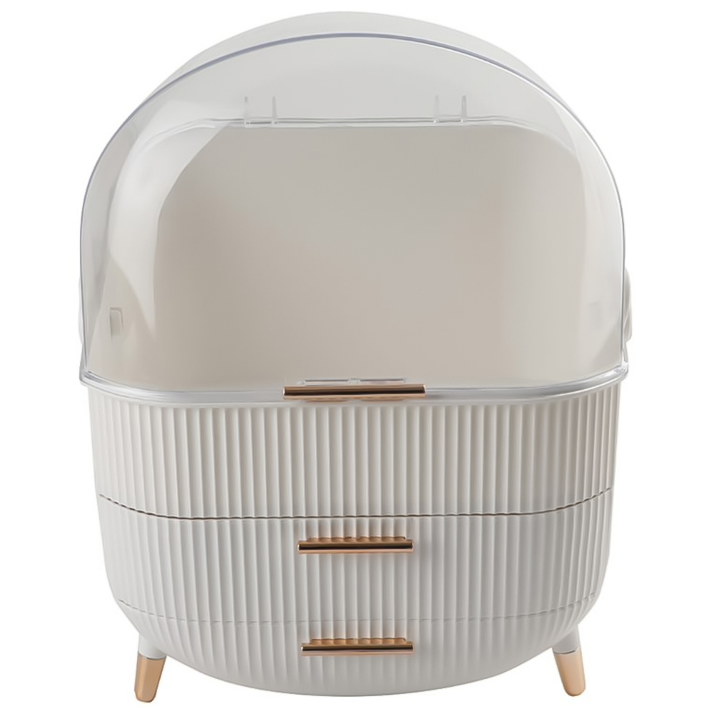 Alivio 2 Drawer White Portable Round Makeup Storage Organiser Image 3