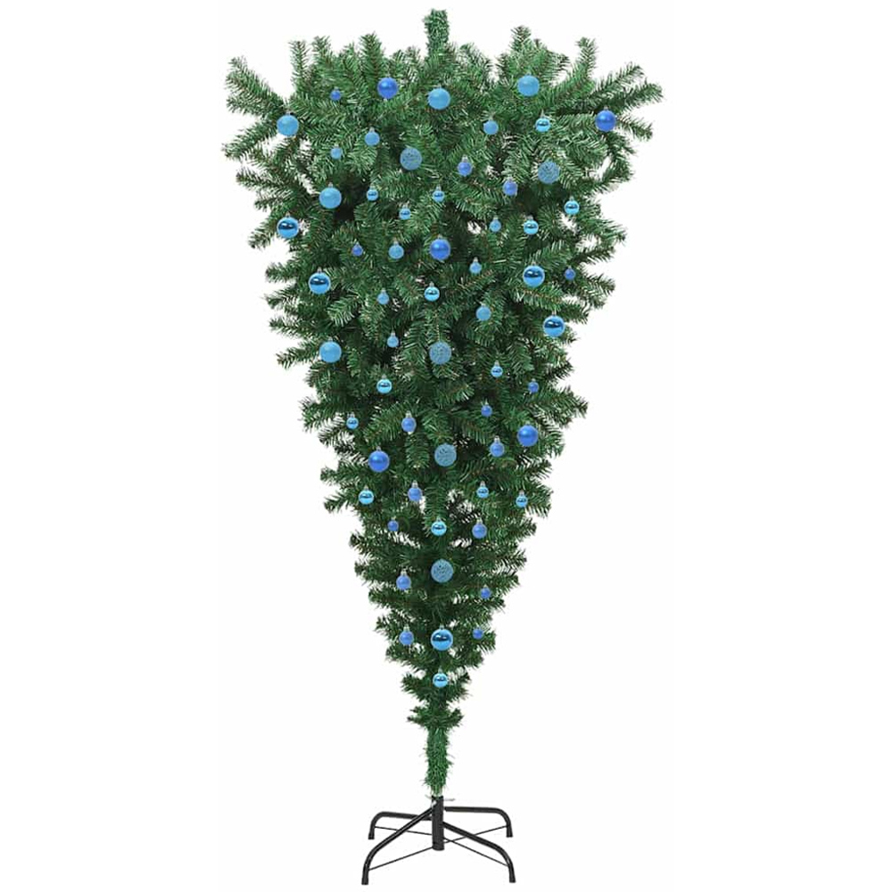 vidaXL Pre-Lit Blue Bauble Green Artificial Upside-Down Christmas Tree 7ft Image 2