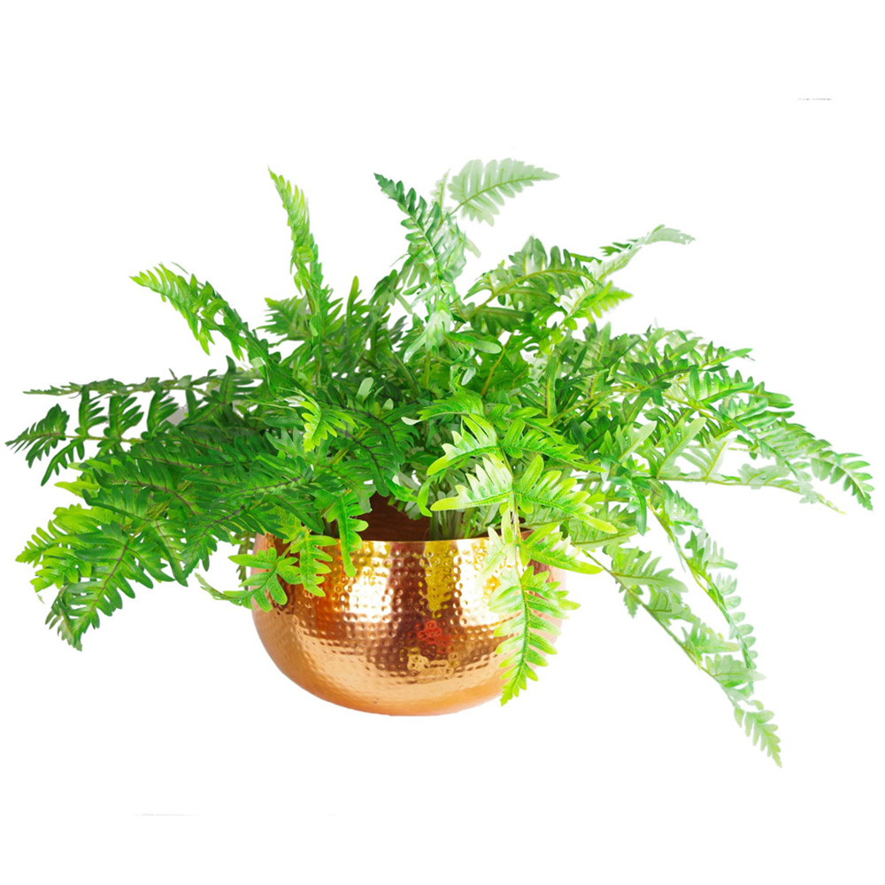 Leaf Hammered Copper Metal Bowl Planter 32 x 20cm Image 3