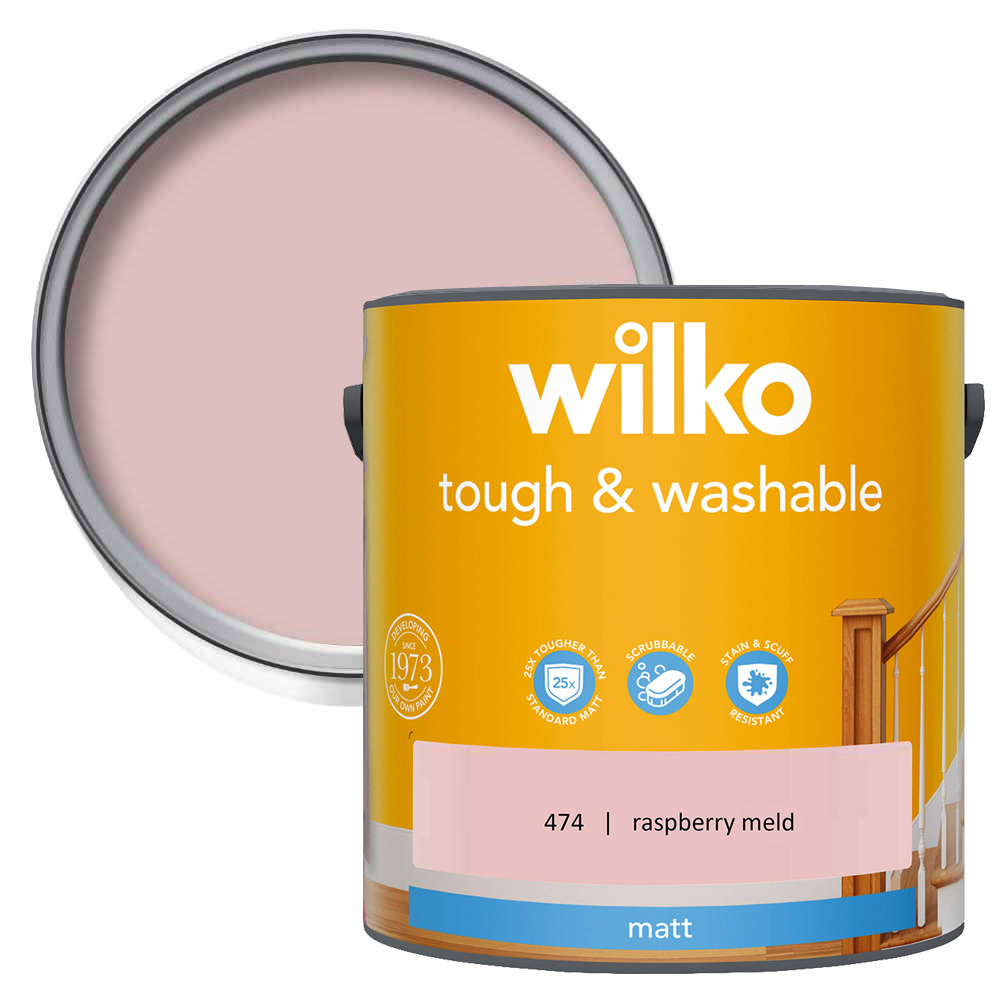 Wilko Tough & Washable Raspberry Meld Matt Emulsion Paint 2.5L Image 1