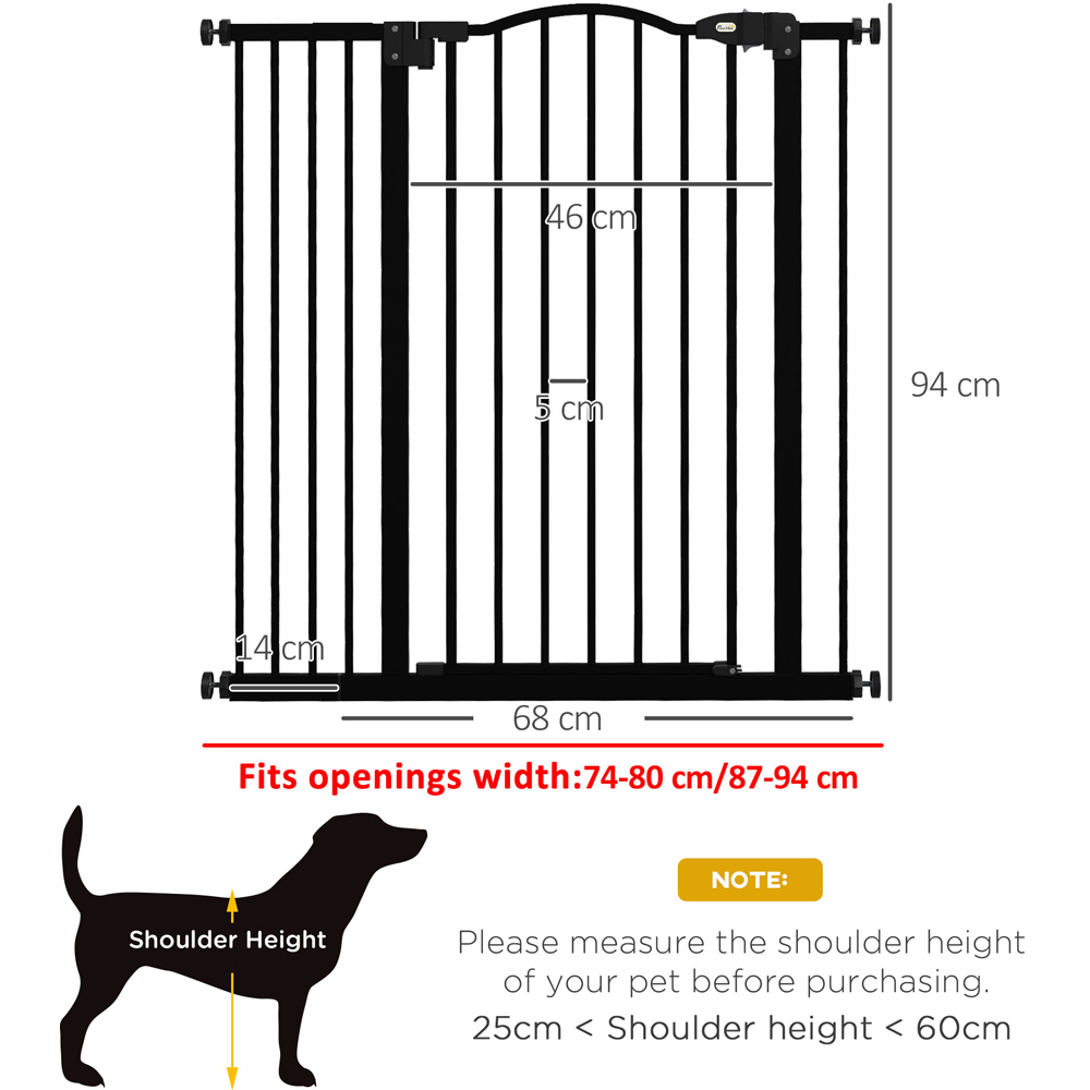 PawHut Black 74-94cm Adjustable Metal Pet Safety Gate Image 8