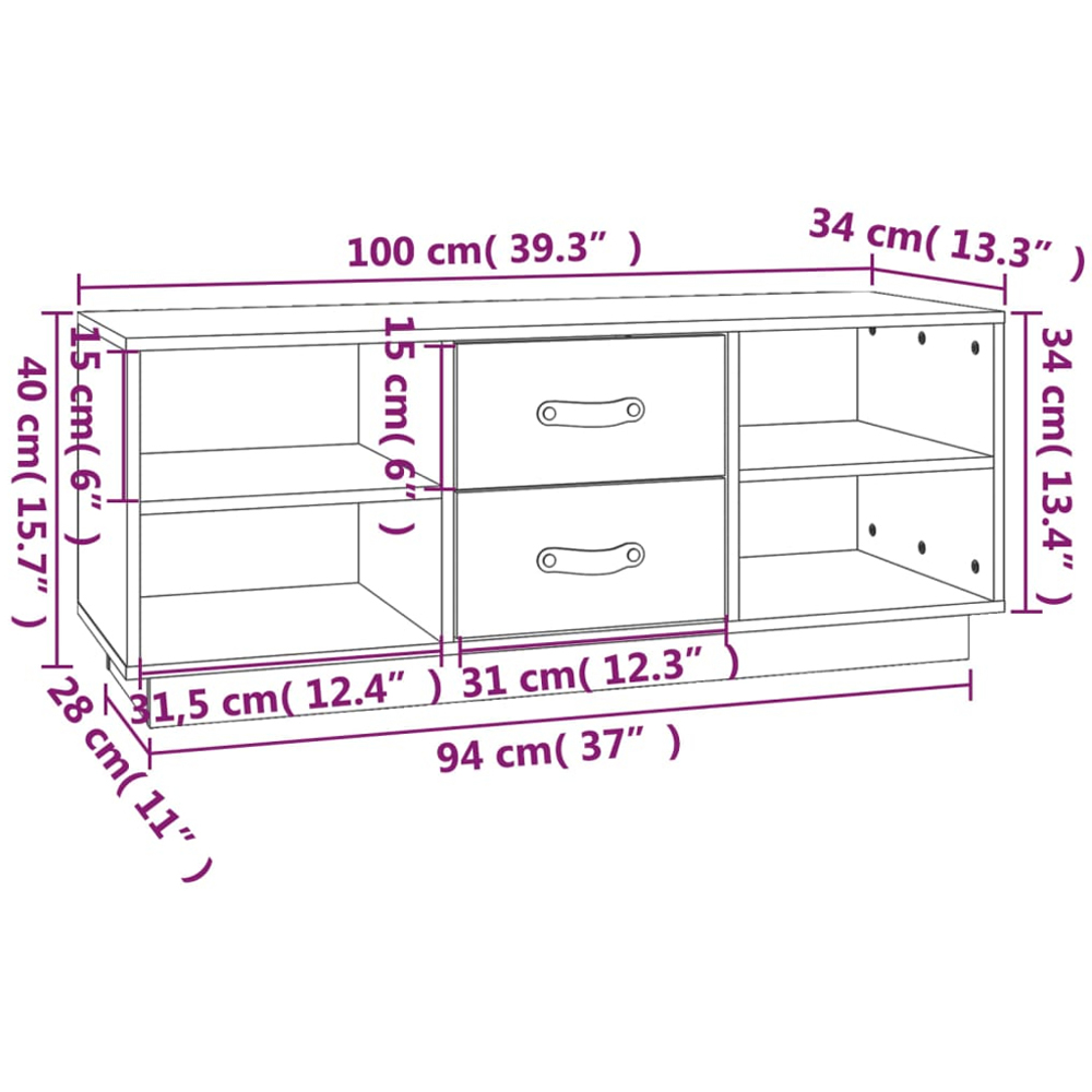vidaXL 2 Drawer 4 Shelf Honey Brown Solid Pine Wood TV Cabinet Image 9