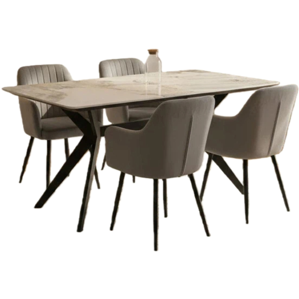 Indoor Living Charlotte 4 Seater Velvet Marble Top Dining Set Grey Image 2