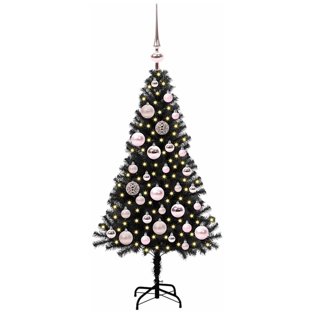 vidaXL Pre-Lit Pink Bauble Black Artificial Christmas Tree 5ft Image 1