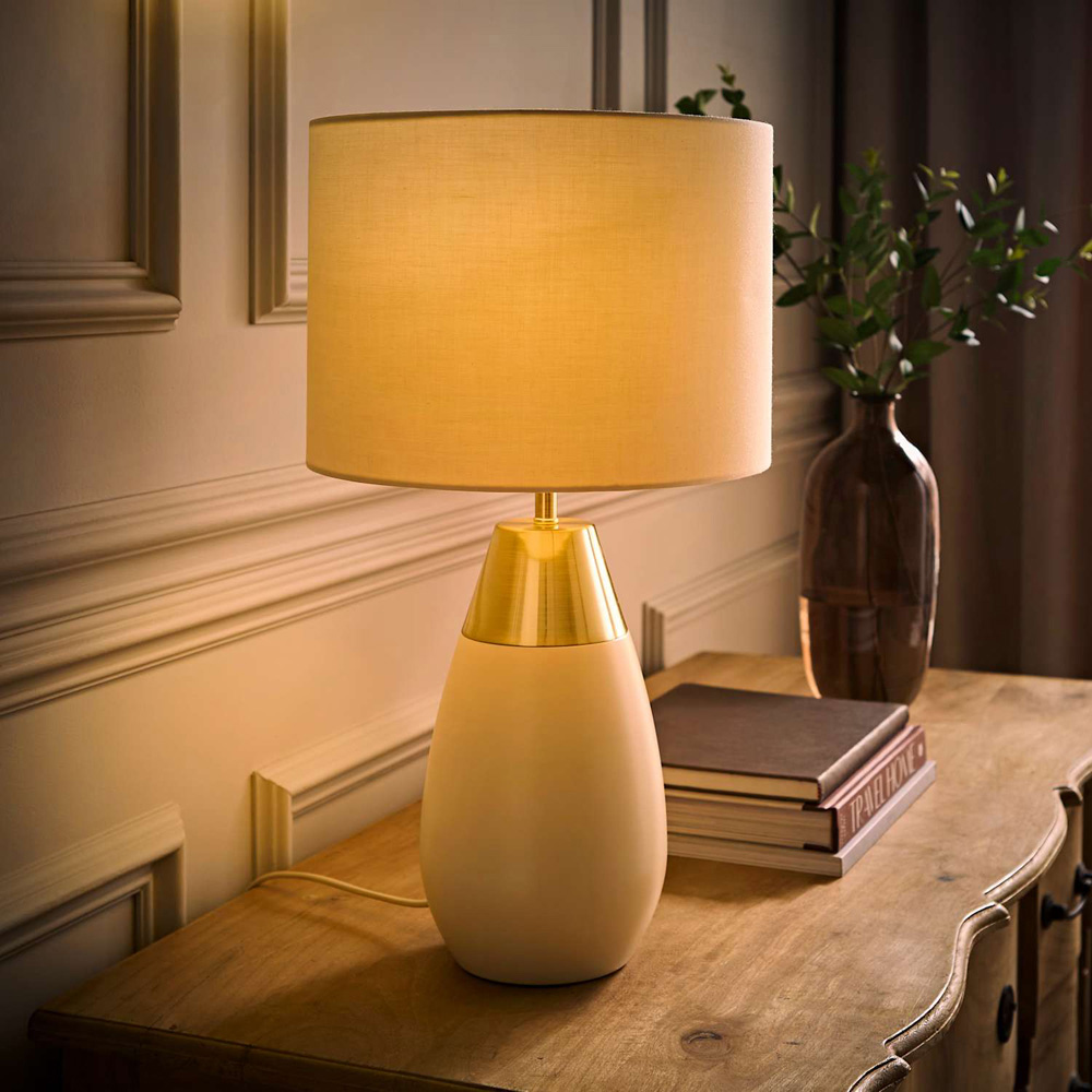 ValueLights Hurst Cream Drum Shade Touch Table Lamp with Bulb Image 2