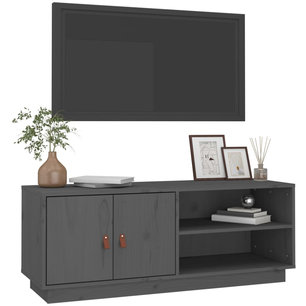 vidaXL 2 Door 2 Shelf Grey Solid Pine Wood TV Cabinet Image 3