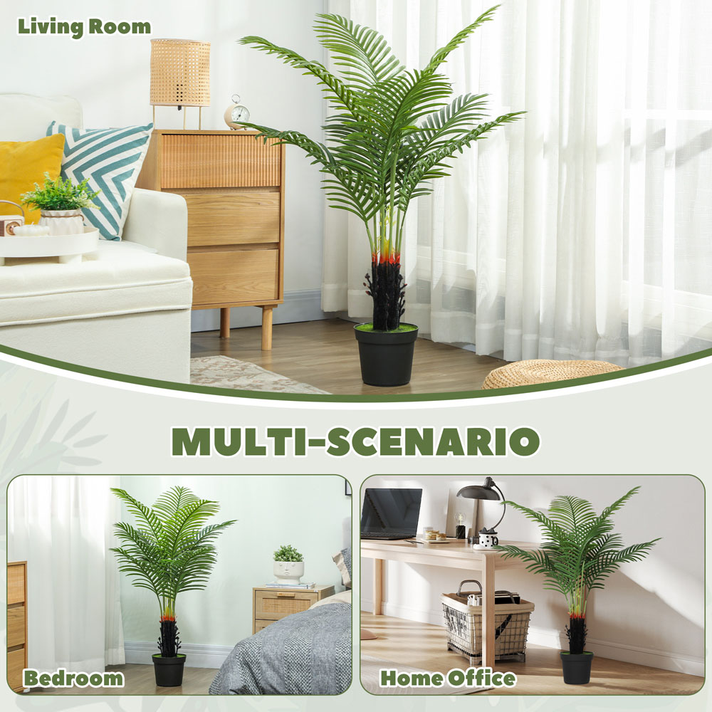 HOMCOM Areca Palm Tree Artificial Plant Pot with Flocked Soil 120cm Image 7