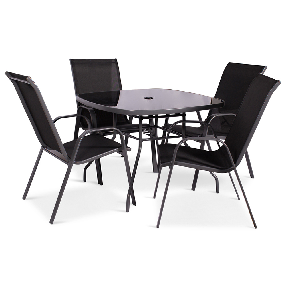 Royalcraft Rio 4 Seater Stacking Armchairs Dining Set Black Image 4