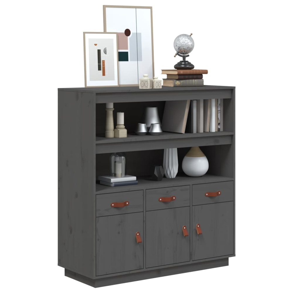 vidaXL 3 Door 3 Drawer 2 Shelf Grey Solid Pine Wood Highboard Image 4